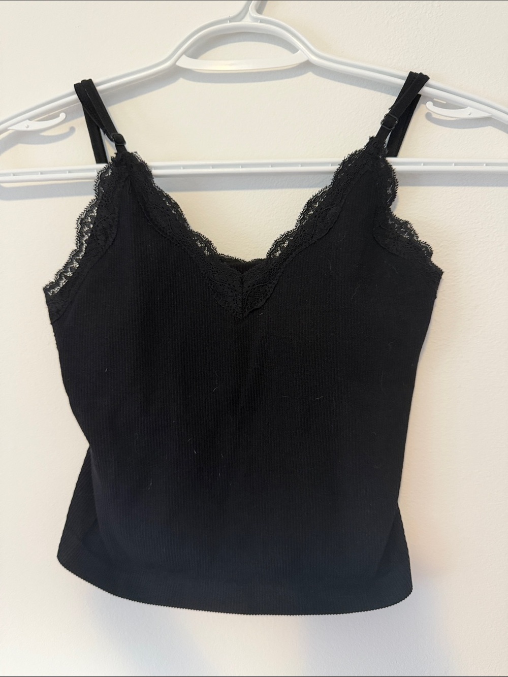 Urban Basic Black Lace Trim Ribbed Cami Tank Top S/P